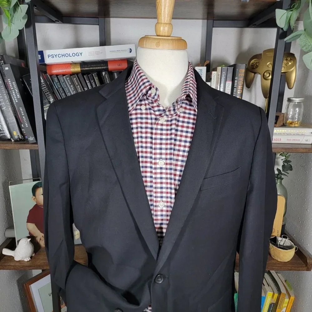 Egara Men's Sport Coat Two Button Solid Black Poly Blend EXTREME SLIM FIT Sz 48R